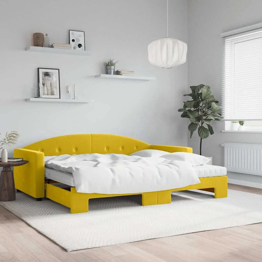 vidaXL Sofá-cama com gavetão e colchões 90x200 cm veludo amarelo