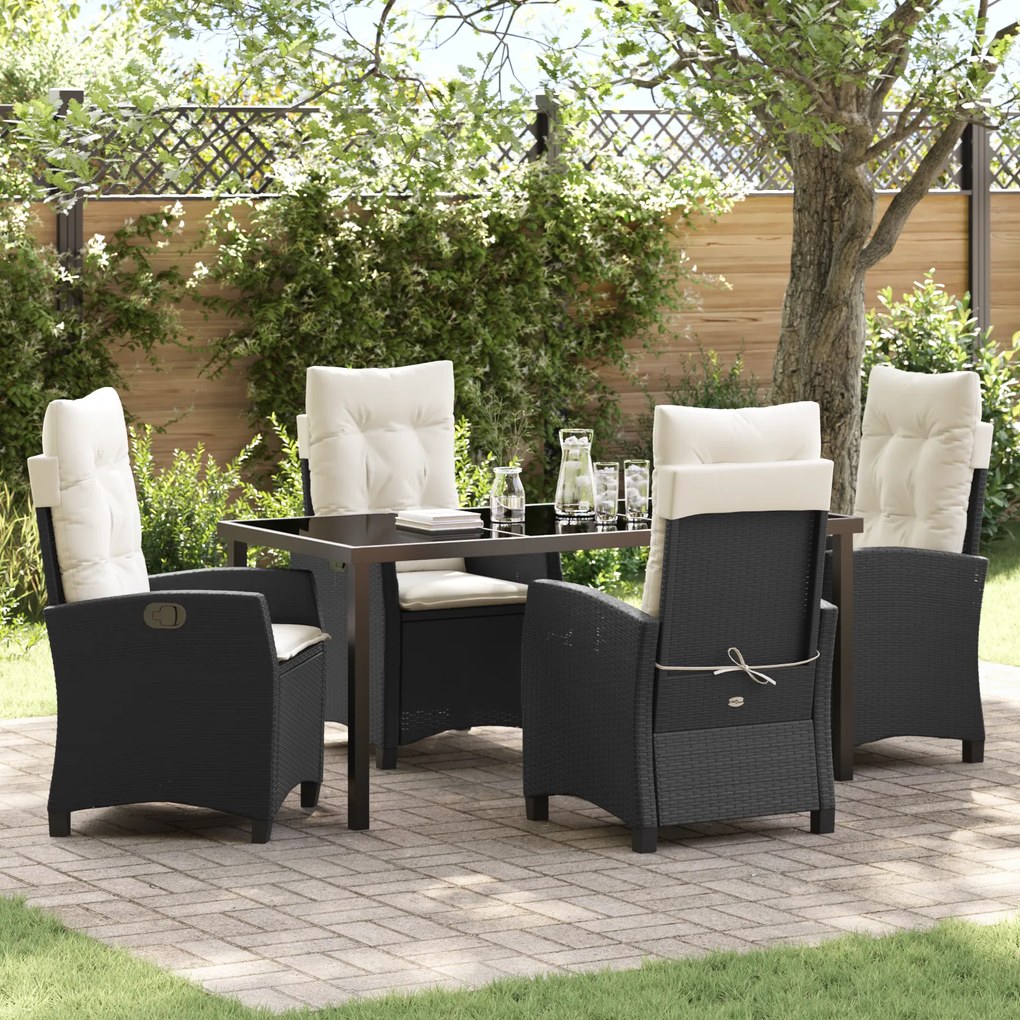 vidaXL Conjunto de Jantar de Jardim com 5 Peças e Almofadas - Vime Sintético Preto