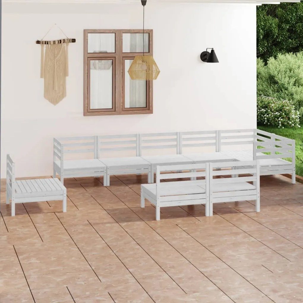 vidaXL 9 pcs conjunto lounge de jardim pinho maciço branco