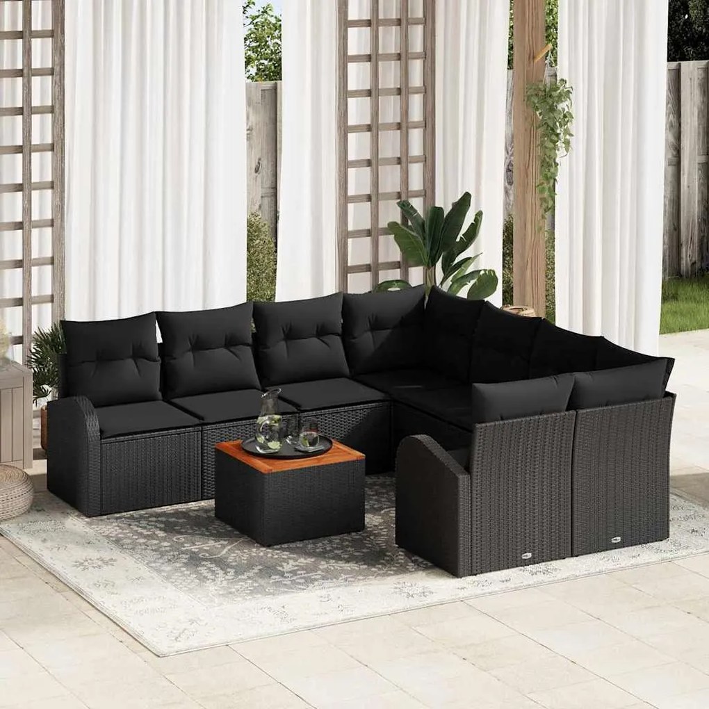 vidaXL Conjunto de Sofá de Jardim 9 pcs Preto vime PE
