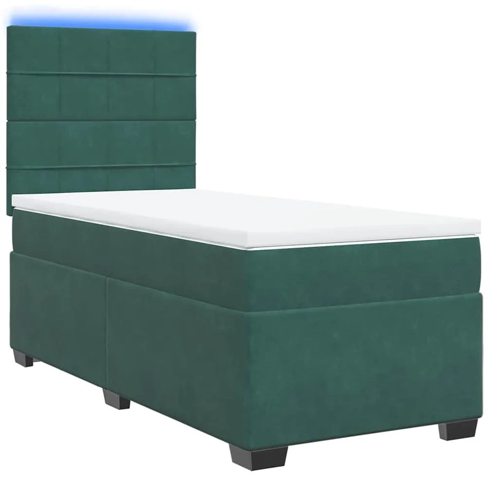 Cama com molas/colchão 100x200 cm veludo verde-escuro