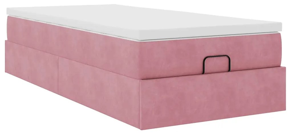 Estrutura de cama otomana com colchão rosa 90x200cm veludo