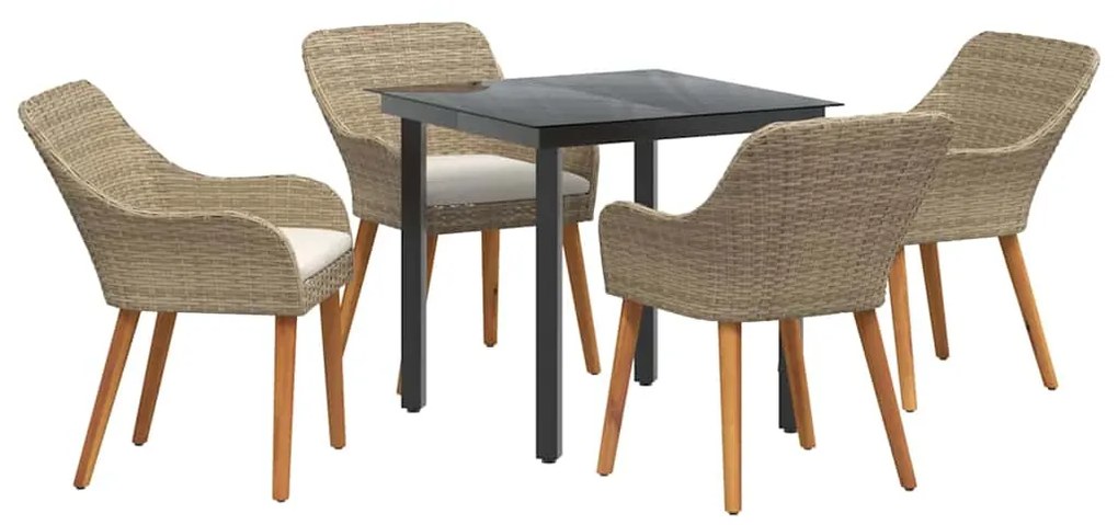 Conjunto de Jantar de Jardim 5 Peças em Vime Bege