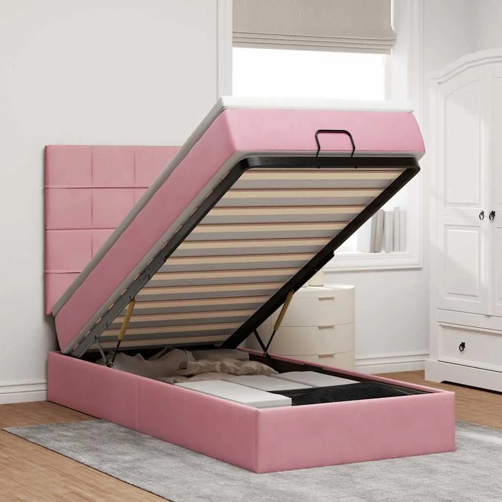 vidaXL Estrutura de cama otomana com colchões 90x190 cm veludo rosa