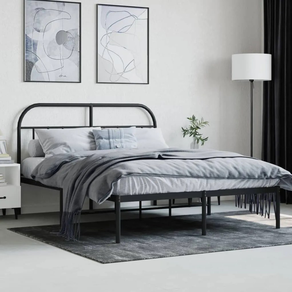 Estrutura de cama em metal com cabeceira 150x200 cm preto