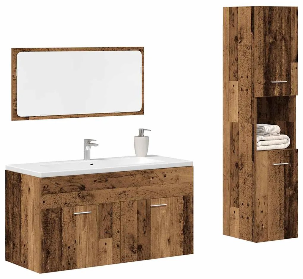 vidaXL 3 pcs conj. móveis casa banho derivados madeira madeira velha