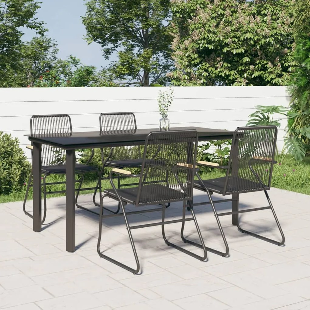 vidaXL Conjunto de jantar para jardim 5 pcs vime PVC preto