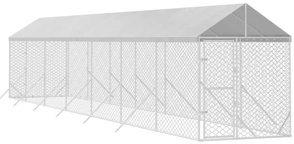 Canil de exterior com teto 2x14x2,5 m aço galvanizado prateado