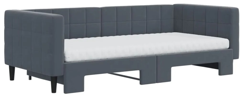 Sofá-cama c/ gavetão e colchões 90x190cm veludo cinzento-escuro
