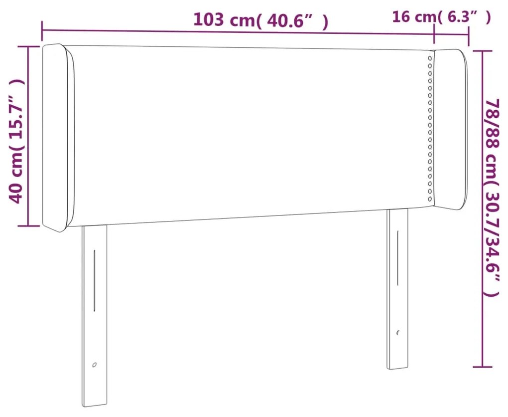 Cabeceira de cama c/ abas tecido 103x16x78/88cm cinzento-escuro