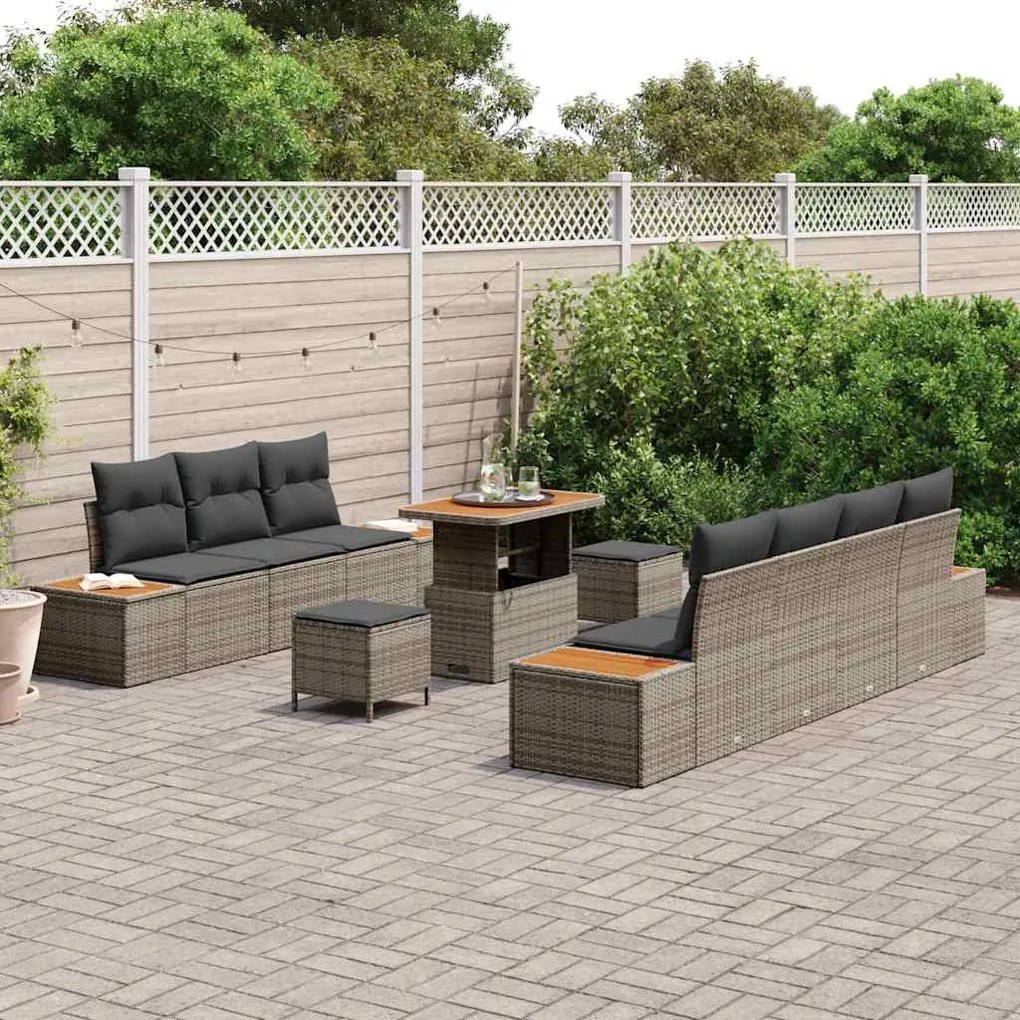 Conjunto de Sofás de Jardim com Almofadas vidaXL 10 Peças Cinza Rattan