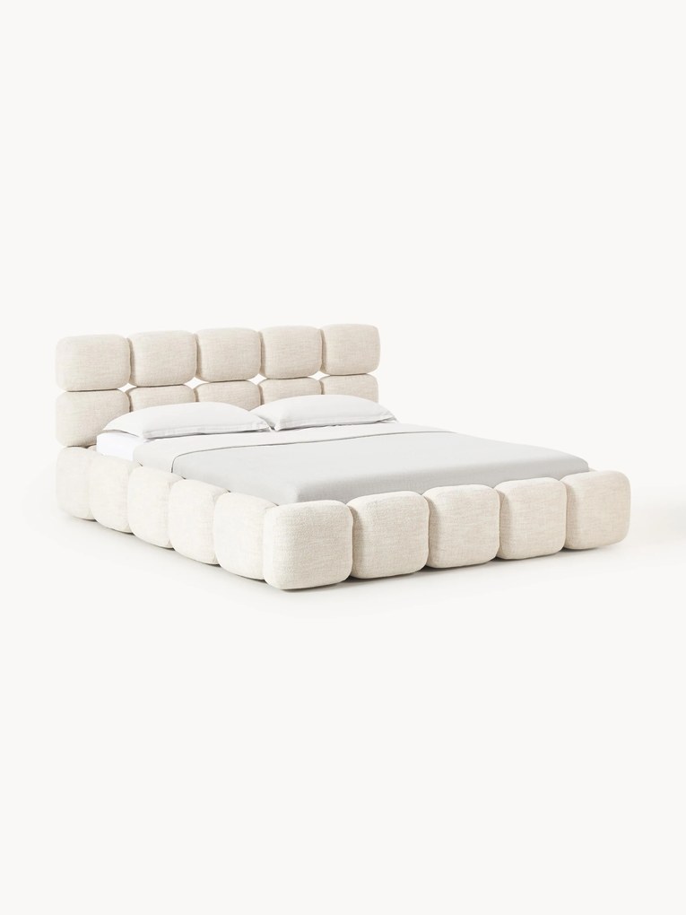 Cama estofada em bouclé com arrumação Tayla