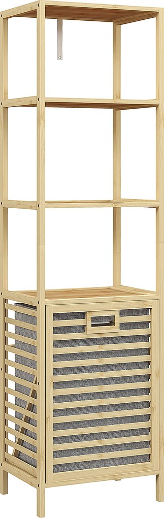 Estante de Casa de Banho em Bambu com 3 Prateleiras e 1 Cesto para Roupa Suja Removível 44x33x160 cm Natural
