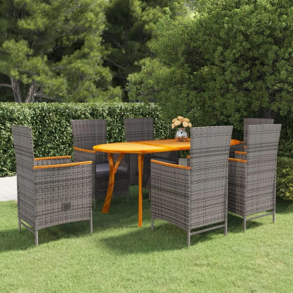 vidaXL 7 pcs conjunto de jantar para jardim cinzento
