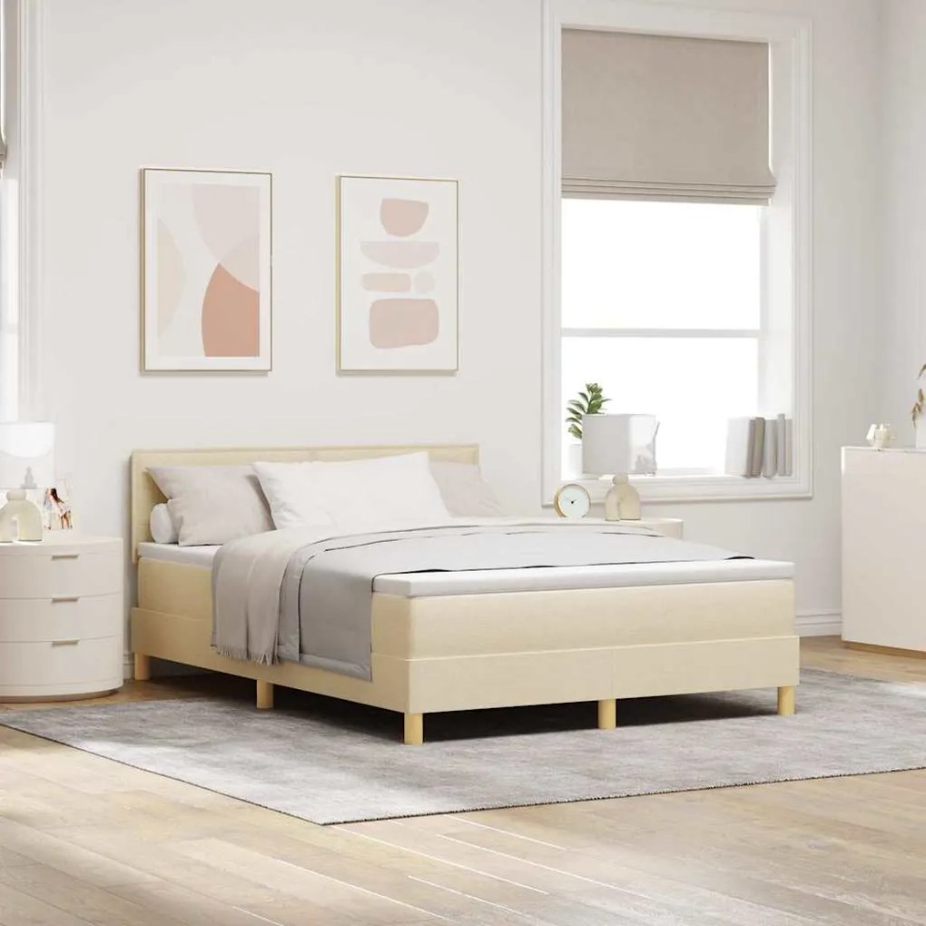 vidaXL Cama Box com colchão com cabeceira Creme 140 x 200 cm tecido