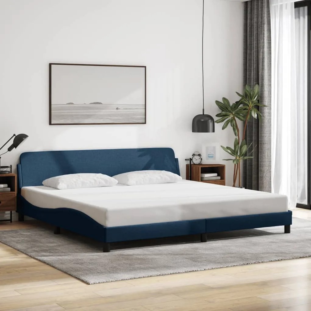 Estrutura de cama com cabeceira 200x200 cm tecido azul