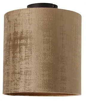 Candeeiro de teto preto fosco com cúpula de veludo castanho 25 cm - Combi Moderno