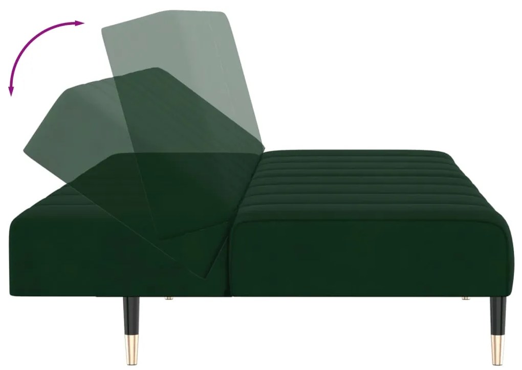 Sofá-cama de 2 lugares veludo verde-escuro
