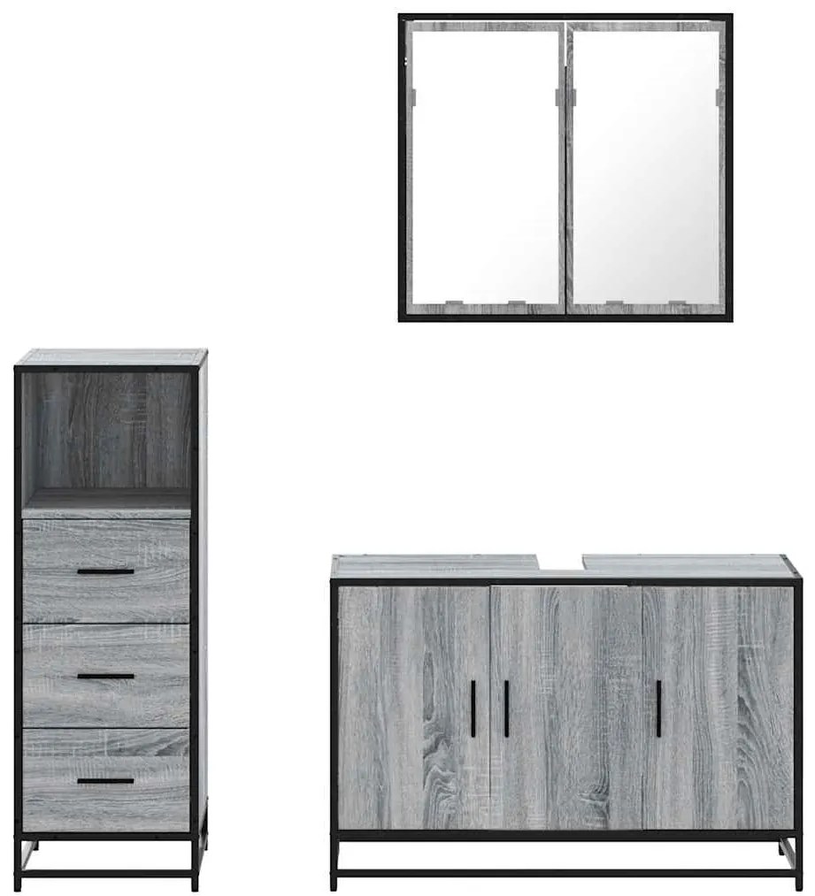 3 pcs Conjunto móveis casa de banho madeira proc. cinza sonoma