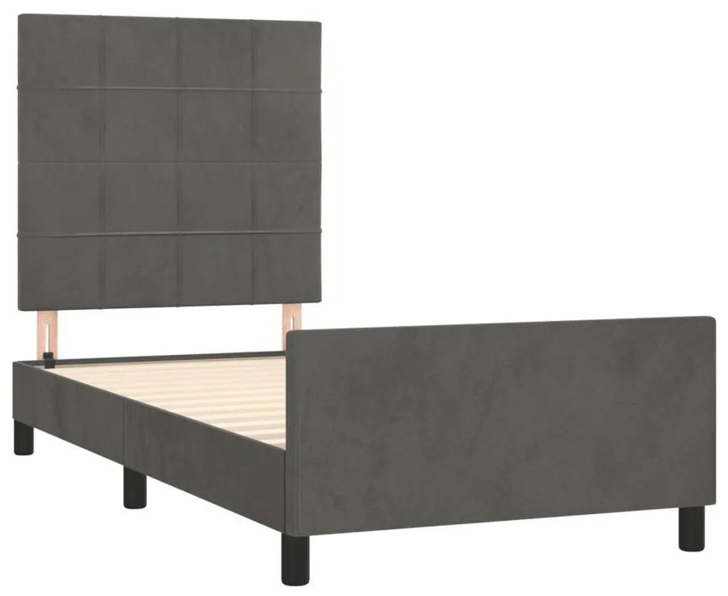 Estrutura de cama c/ cabeceira 90x190 cm veludo cinzento-escuro