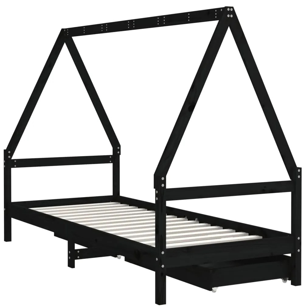Estrutura cama infantil c/ gavetas 90x190 cm pinho maciço preto