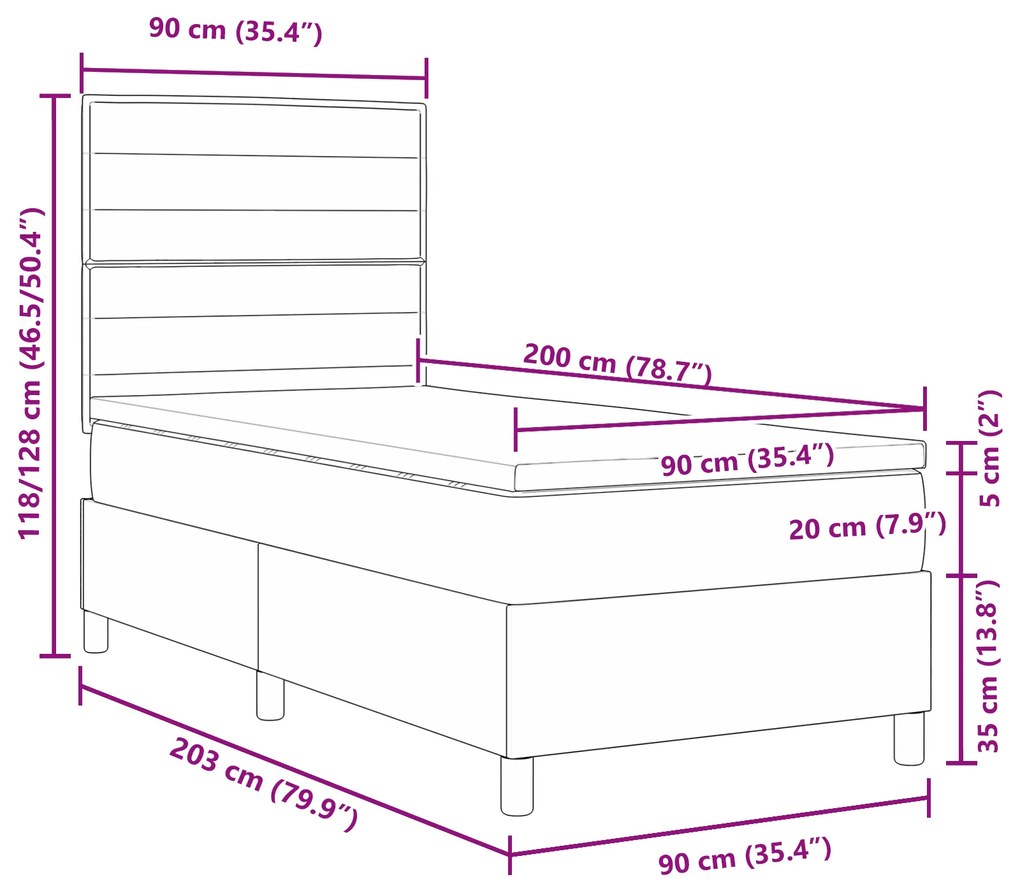 Cama Box Spring com Colchão Castanho Escuro 90x200 cm Tecido