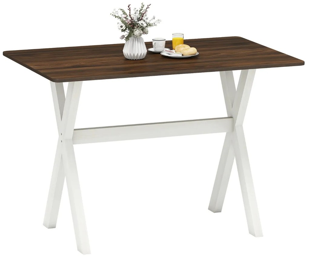 Mesa de jantar moderna sala ou cozinha em madeira 110 x 71 x 76 cm com Estrutura em X para espaços pequenos cor Nogueira, Branco
