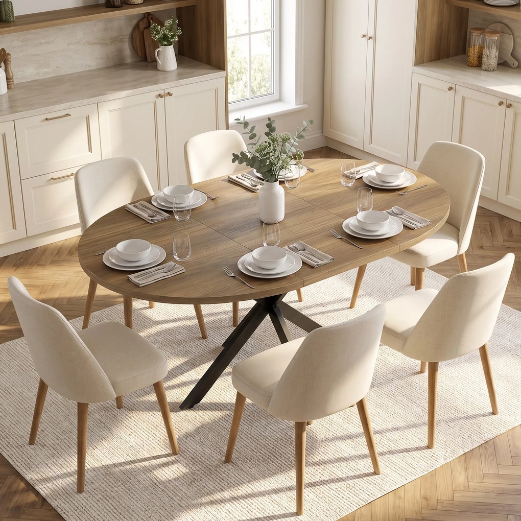 Mesa de Jantar Extensível Oval (CADEIRAS NÃO INCLUIDAS), 135 x 100 x 75 cm, Extensão Borboleta, Castanha