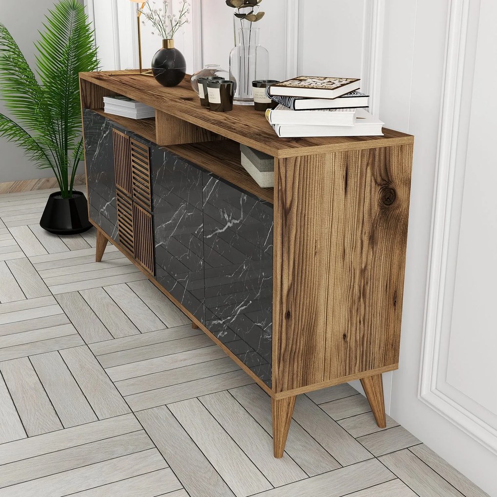 Console Milan – Walnut Black Marble – 160x78x35 cm