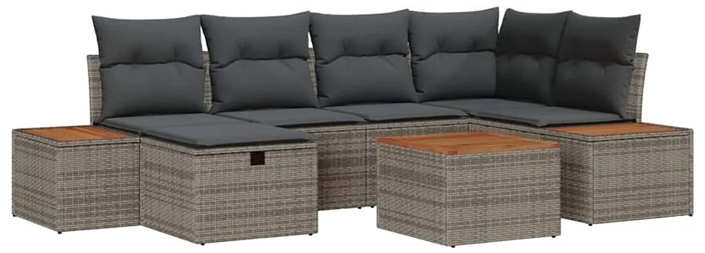 Conjunto de Sofá de Jardim com 7 Peças com Almofadas Cinza Polirattan