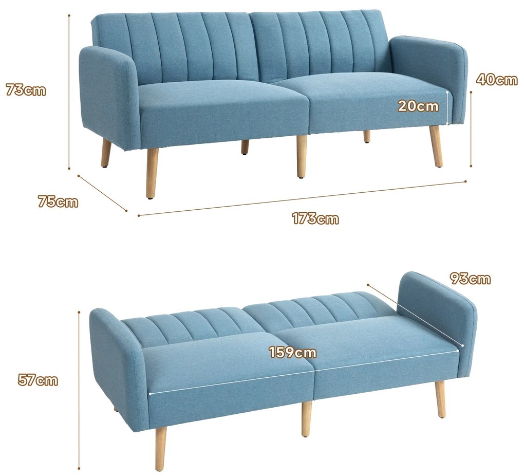 Sofá Cama de 2 Lugares com Encosto Ajustável - Azul Claro - Design Esc