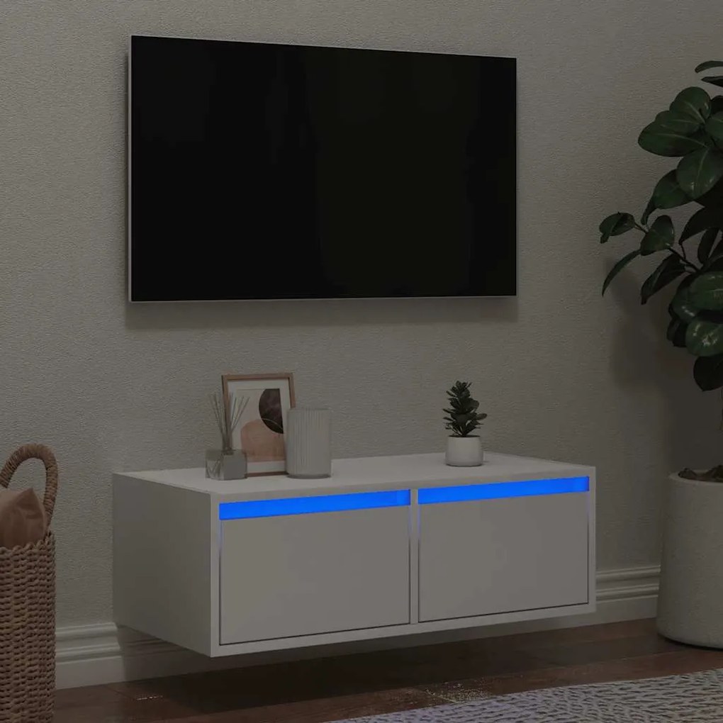 Móvel de TV com luzes LED 75x35,5x25 cm branco