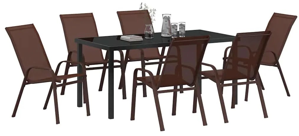 Conjunto de Jantar de Jardim 7 Peças Castanho em Textilene e Aço