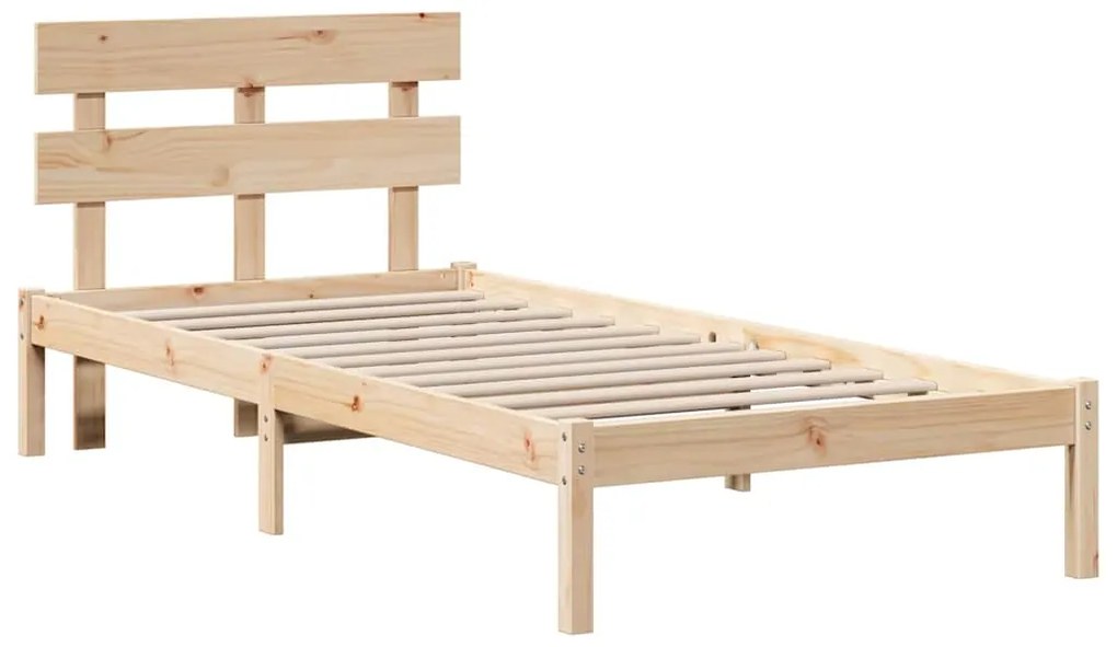 Estrado de Cama com Cabeceira 80x200 cm Madeira Sólida de Pinho