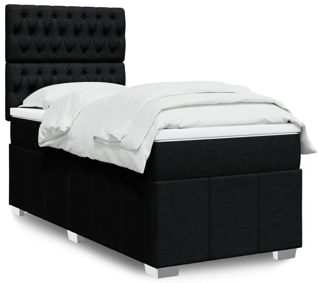 vidaXL Cama com molas/colchão 90x200 cm tecido preto
