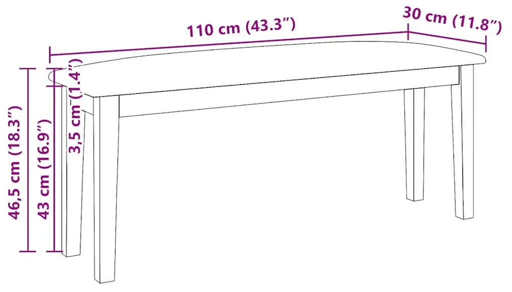 Banco 110 cm madeira seringueira maciça