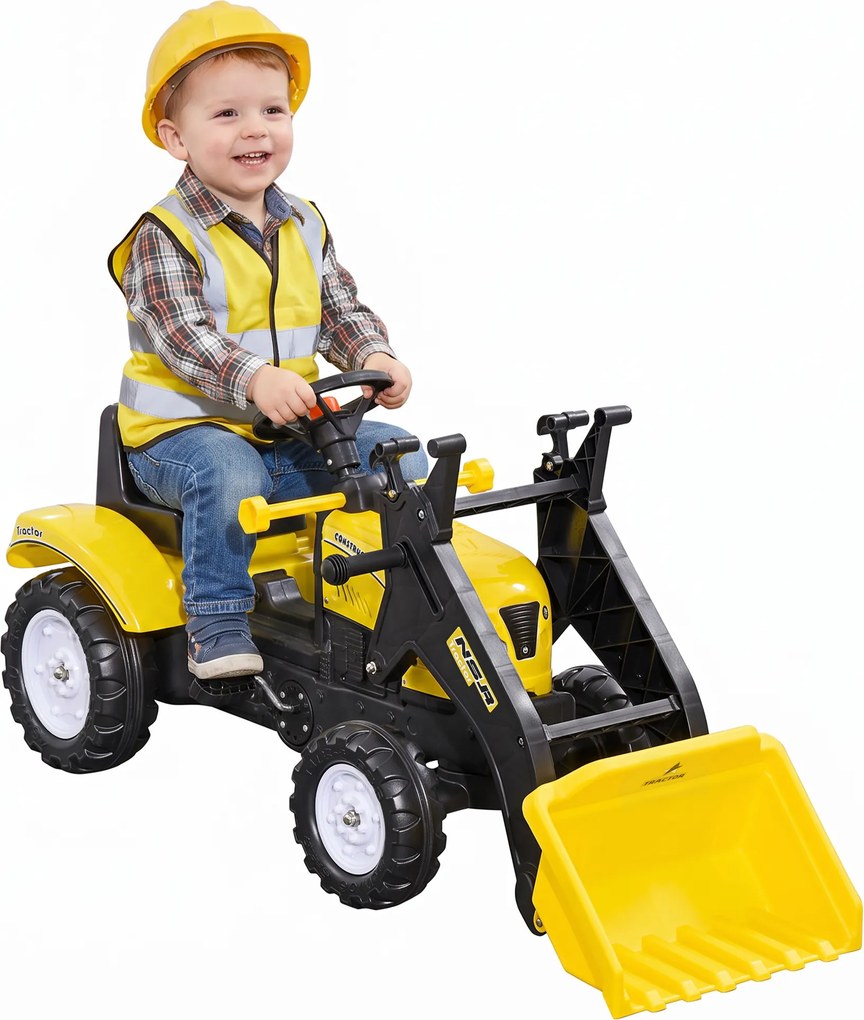 HOMCOM Trator a Pedais para Crianças acima de 3 Anos Trator Escavadora Infantil com Pá Dianteira 114x41x52 cm Amarelo e Preto | Aosom Portugal