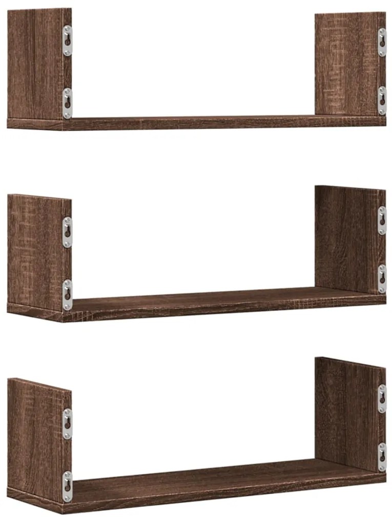 Prateleiras de parede 3 pcs derivados madeira carvalho castanho