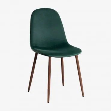 Glamm Estofada Cadeira De Jantar Madeira Escura & Velluto Verde Selva & Veludo - Sklum