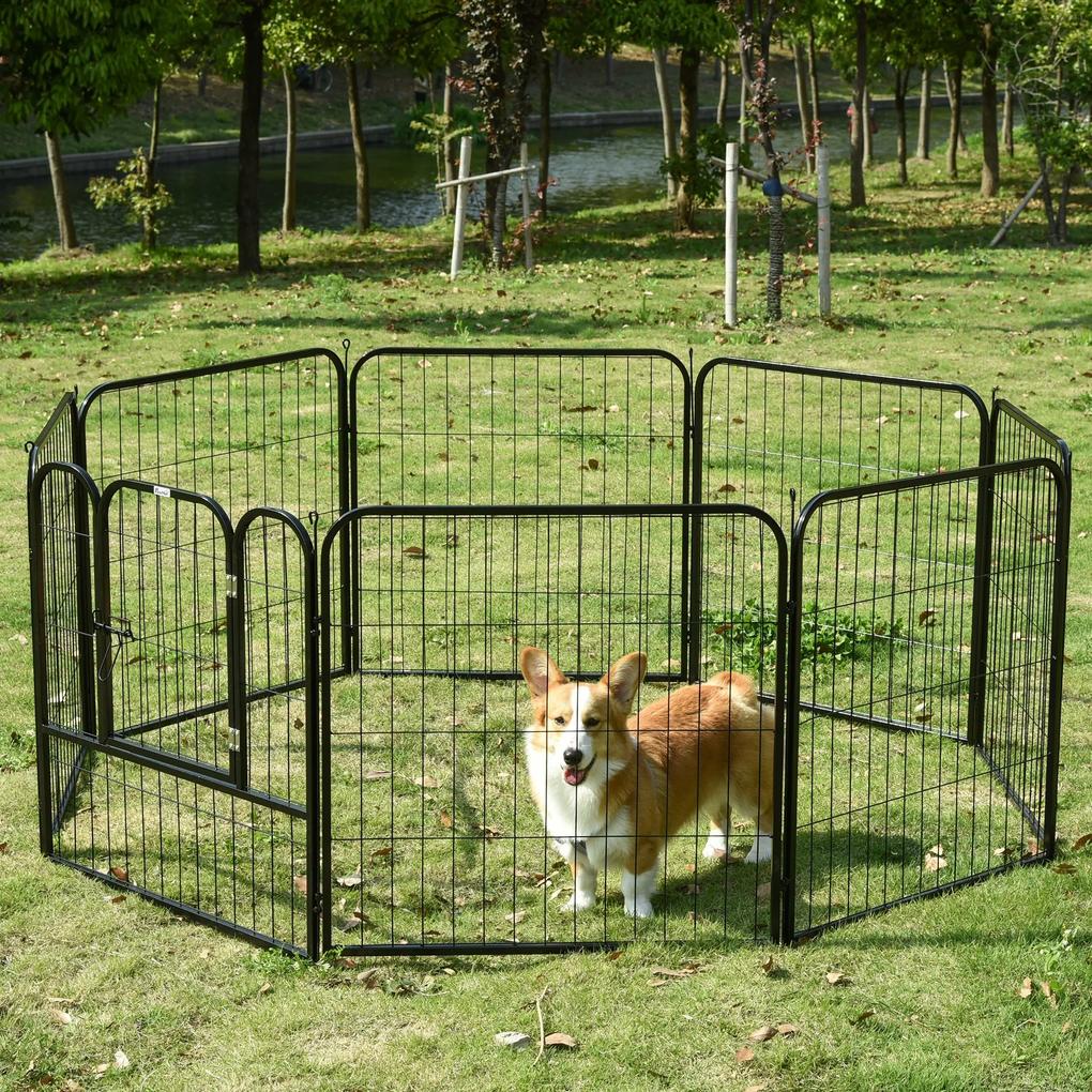 PawHut Parque para Cães 8 Varas 79x79cm Esquadra Dobrável com Porta e Dupla Trava Preto