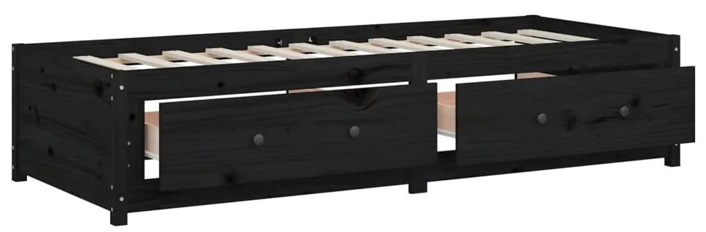 Sofá-cama de solteiro 90x190 cm madeira de pinho maciça preto