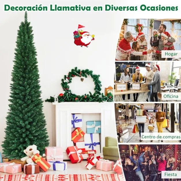 Árvore de Natal Artificial 240 cm Decoração 1000 PVC Pontiagudo com Suporte de Metal Dobrável para Casa Festa Verde