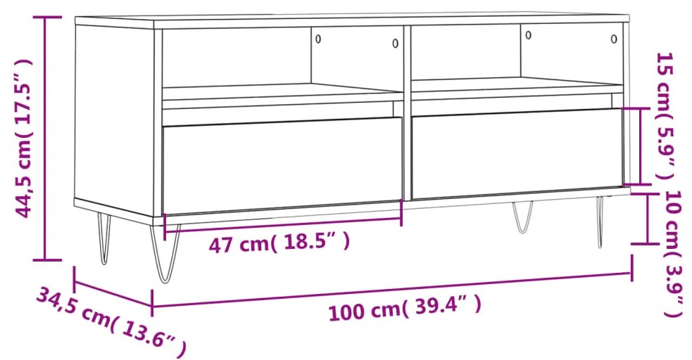 Móvel de TV 100x34,5x44,5 cm derivados de madeira branco