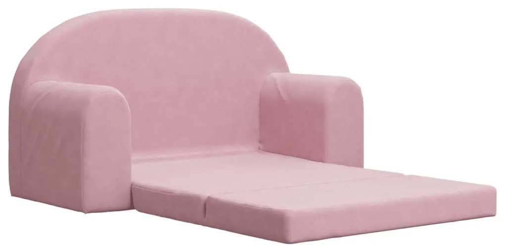 Sofá-cama infantil de 2 lugares pelúcia macia rosa