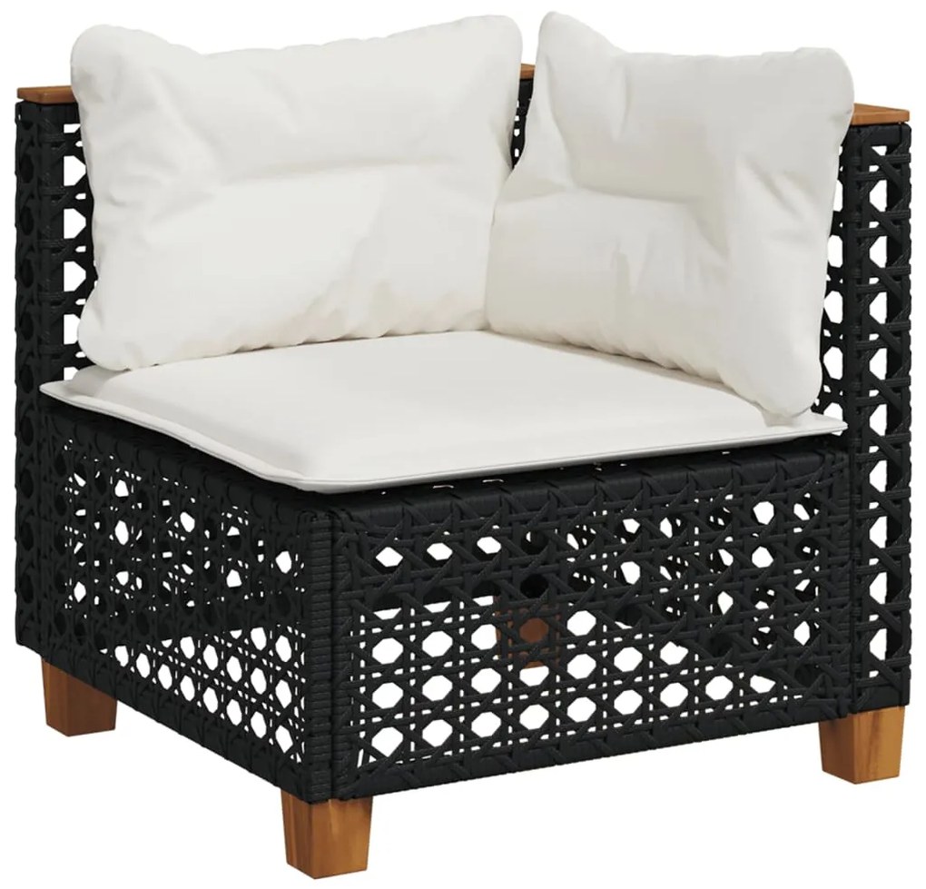 6 pcs conjunto sofás de jardim c/ almofadões vime PE preto