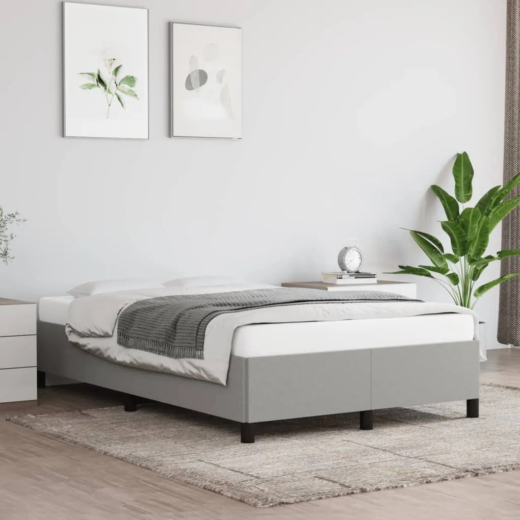Estrutura de cama sem colchão cinza claro tecido