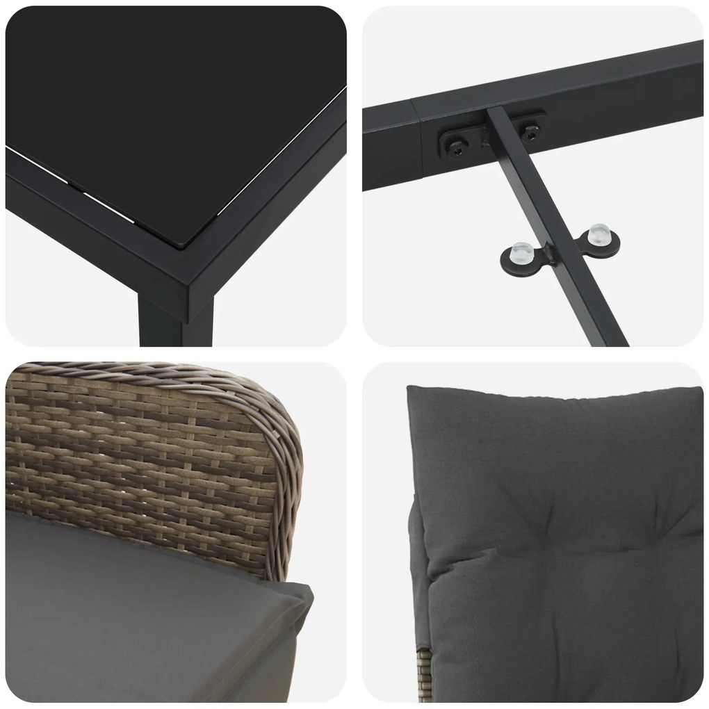 Conjunto de Jantar para Jardim com Almofadas Cinza Rattan Plástico