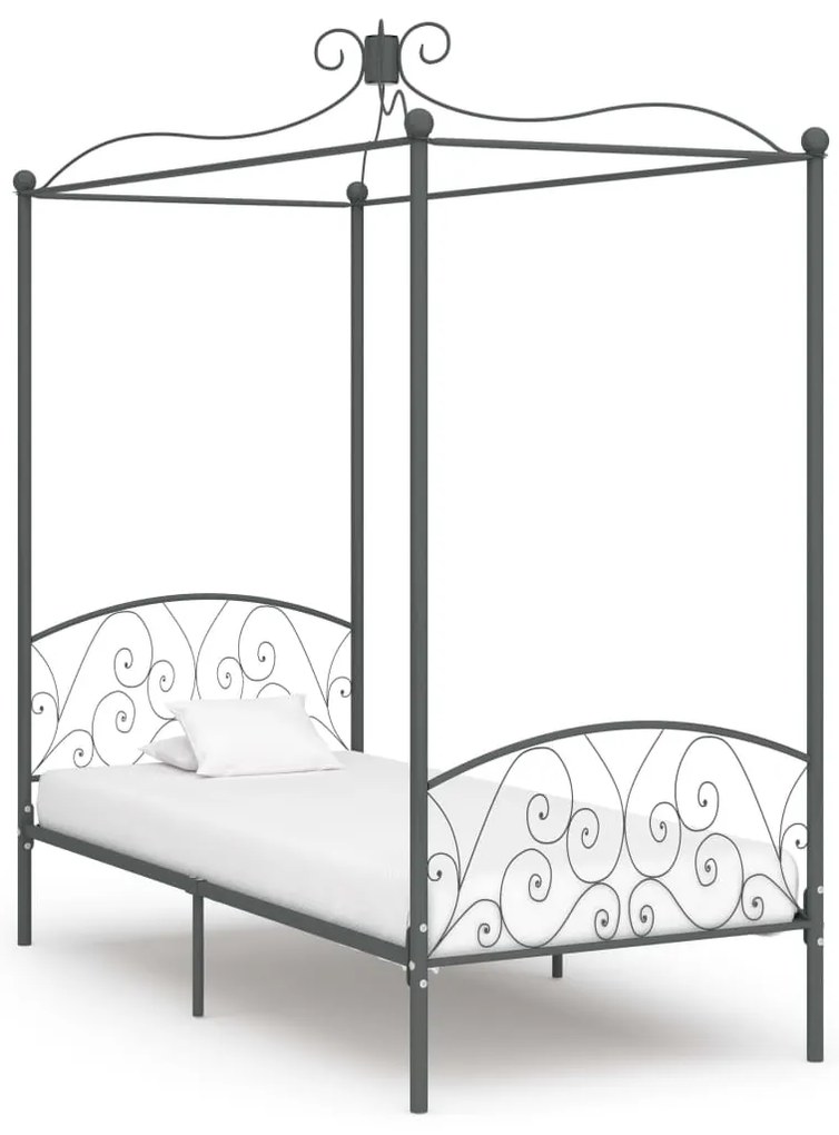 Estrutura de cama com dossel 100x200 cm metal cinzento