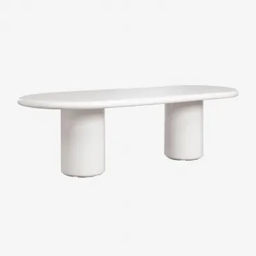 Mesa De Jardim Oval 260x110 Cm Em Cimento Aurean Branco Brilhante - Sklum