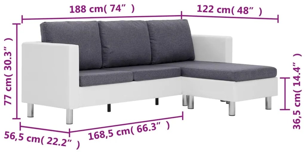Sofá de 3 lugares com almofadões couro artificial branco